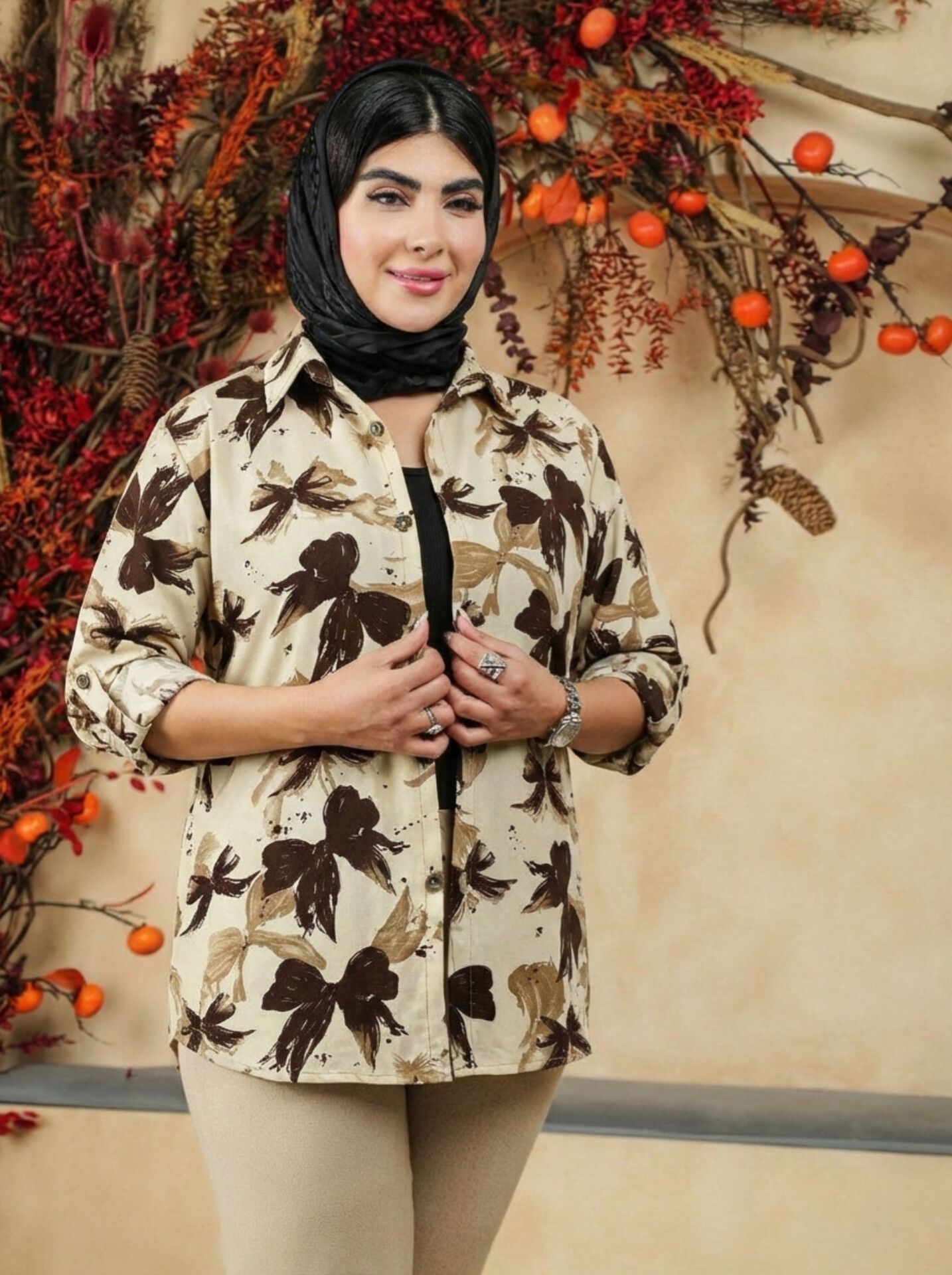 شومیز مانتویی زنانه پاپیون جنس نخ پنبه