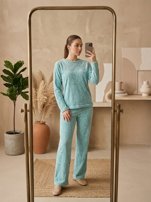 ست بلوز و شلوار زنانه تدی حوله ای وارداتی